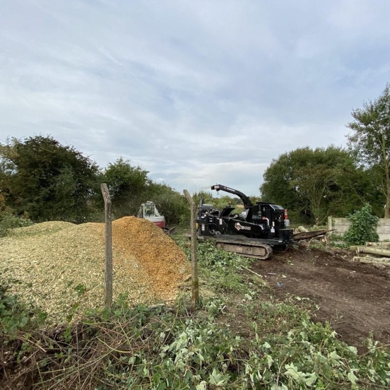 Using our fleet of cutting-edge machines including our Morbark tracked chippers, tree shears and timber grabs (also available to hire here) the team helped clear the site and make way for a care home expansion project – providing a seamless and cost-effective service.